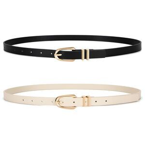 2 Pack Women Skinny Pu Leather Belt Ladies Thin Leather Plus Size Waist 2959